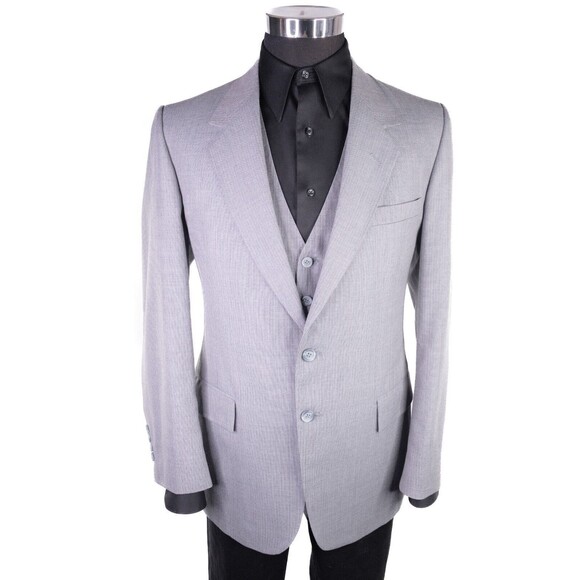 Vintage ARNIE Wool Blend 2-Pcs Blazer Jacket Cost / Vest Gray Micro Check Sz 42R - Picture 5 of 16